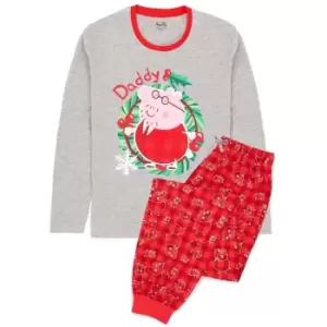 Peppa Pig Mens Daddy Pig Christmas Pyjama Set (S) (Red/Grey)