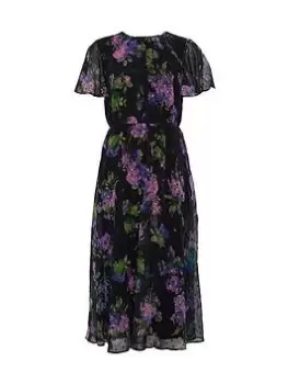 Oasis Chiffon Angel Sleeve Dress - Floral, Multi, Size 12, Women