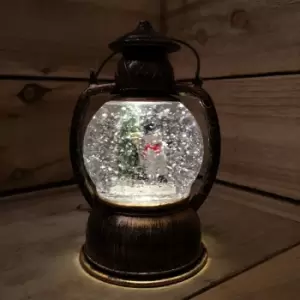 20cm Premier Christmas Water Spinner Antique Effect Hurricane Lantern with Snowman Scene Battery Operated