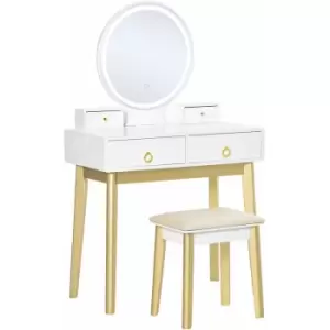 Dressing Table Set With LED Mirror, Stool & 4 Drawers Makeup Desk White - Homcom