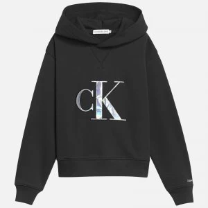 Calvin Klein Jeans Girl's Monogram Applique Hoodie - Black - 8 Years