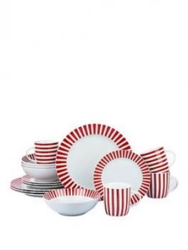 Waterside Red Stripe 16 Piece Christmas Tableware Set