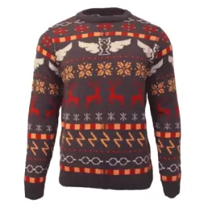 Harry Potter Mens Icons Fair Isle Knitted Christmas Jumper (XL) (Grey/Red/Yellow)