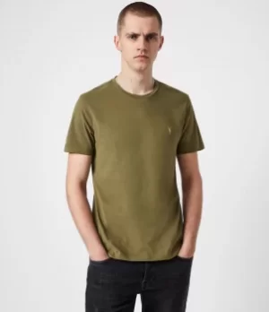 AllSaints Mens Brace Contrast Crew T-Shirt, Saguaro Green, Size: M