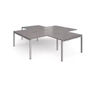 Adapt back to back 4 desk cluster 2800mm x 1600mm with 800mm return desks - silver frame and grey oak top