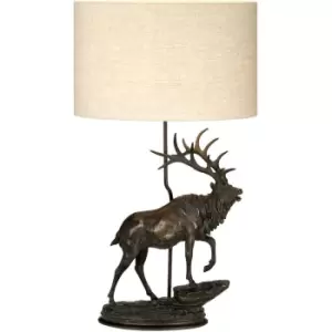 Elstead - LightBox Angus 1 Light Table Lamp With Oval Shade, Bronze Patina Stag Stauette