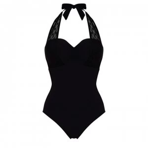 Figleaves Icon Spot Mesh Swimsuit - Longer Length - Black