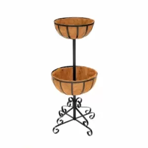 Oypla - 2 Tier Metal Garden Flower Fountain Plant Display Stand with Coco Liners