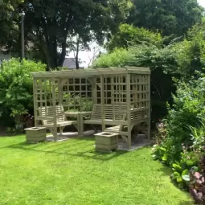 Churnet Valley - The Riviera Seated Pergola, wooden garden corner arbour seat with table and trellis - Assembly included