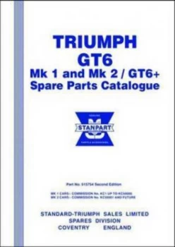 Triumph GT6 MK1 and MK2/GT+ Spare Parts Catalogue Part No 515754 by