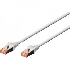 Digitus RJ45 Network cable, patch cable CAT 6 S/FTP 15m Grey Halogen-free, twisted pairs, incl. detent, Flame-retardant