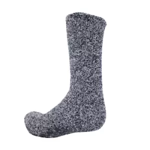 FLOSO Mens Warm Slipper Socks With Rubber Non Slip Grip (7-11 UK) (Navy)