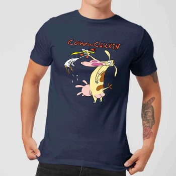 Cow and Chicken Characters Mens T-Shirt - Navy - XS - Navy