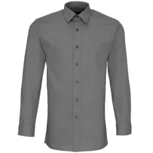 Premier Mens Long Sleeve Fitted Poplin Work Shirt (16.5) (Dark Grey)
