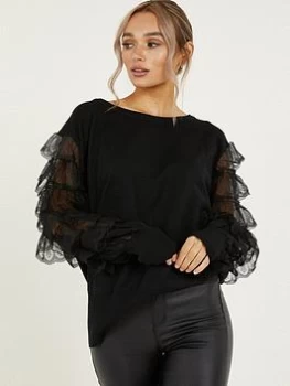Quiz Black Knitted Lace Sleeves Jumper - S