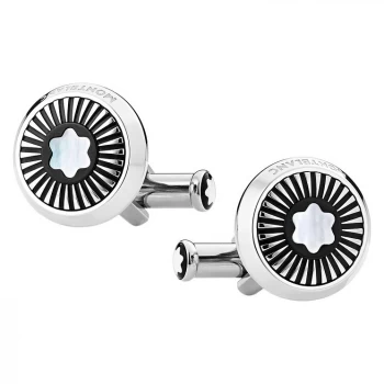 Mont Blanc - Round Cufflinks In Stainless Steel With Ray Pattern And Mother-of-pearl Snowcap Emblem - Cufflinks - White