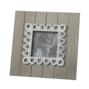 Natural Wooden Photo Frame with White Heart Detail By Heaven Sends