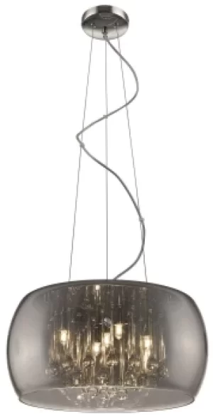 Spring 5 Light Ceiling Pendant Chrome, Smoked grey with Glass Shade with Crystals, G9