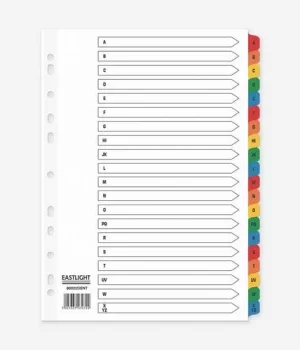 Index A-Z A4 Card White with Coloured Mylar Tabs