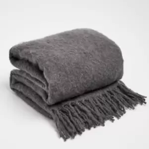 Highams Teased Wool Knit Tassel Fleece Blanket Throw Charcoal 125 X 150Cm