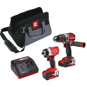 Einhell Power-X-Change 18V Cordless Brushless Hammer Drill & Impact Driver Twin Pack with Batteries and Tool Bag