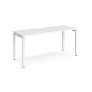 Bench Desk Single Person Starter Rectangular Desk 1600mm White Tops With White Frames 600mm Depth Adapt
