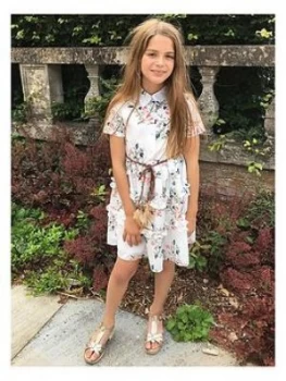 Chi Chi London Girls Summer Tiered Midi Dress - Cream, Size 8 Years, Women