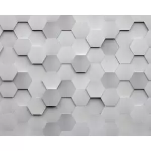 Origin Murals Metal Hexagons Silver Wall Mural - 3.5m x 2.8m