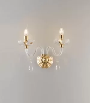 RIFLESSO Twin 2 Light Candle Wall Light Gold, Crystal 40x35x18cm