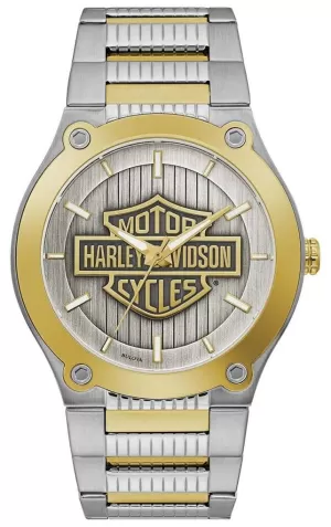 Harley Davidson Mens Two-Tone Steel Bracelet Silver Dial Watch