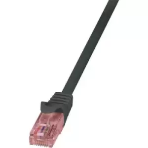 LogiLink CQ2023U RJ45 Network cable, patch cable CAT 6 U/UTP 0.50 m Black Flame-retardant, incl. detent
