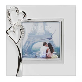 4" x 4" - Silver Plated & Crystal Double Heart Photo Frame