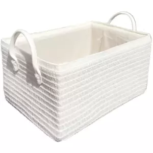 Topfurnishing - Neon Bright Colours Toys Baby Nursery Organiser Cupboard Storage Basket + Handle Hamper basket [White,Medium 30x20x16cm] - White