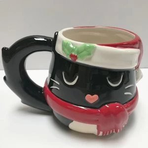 Feline Festive Christmas Cat Head Shaped Ceramic Mug