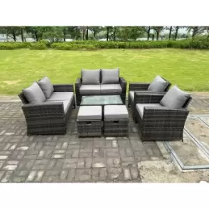 Fimous - 8 Seater Dark Grey Mixed High Back Rattan Sofa Set Coffee Table Garden Furniture Outdoor Patio 2 Stools