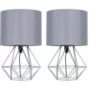 Minisun - 2 x Cage Table Lamps - Grey & Grey