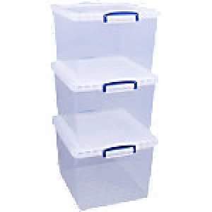 Really Useful Boxes Nestable Box 33.5 L Transparent Plastic 38.3 x 46 x 28.5cm Pack of 3