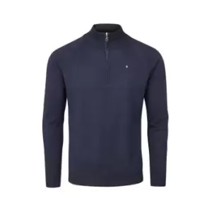 Oscar Jacobson Pin Merino Zip Neck Sweater - Blue