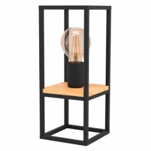 Eglo Caged Black Steel And Wood Table Lamp