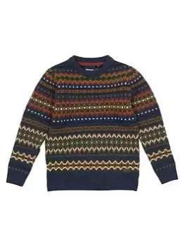 Barbour Boys Case Fairisle Crew Neck Knitted Jumper - Navy Marl, Navy Marl, Size Age: 12-13 Years