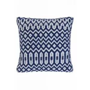 Halsey Hand Made Geometric Flatweave Kitchen Garden Indoor Outdoor Blue Cushion 45 x 45cm (15''x15'') Pillow