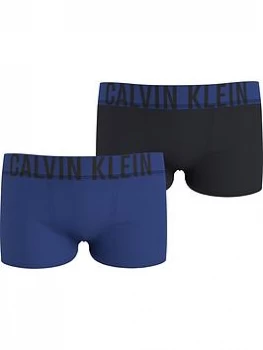 Calvin Klein Boys 2 Pack Logo Waist Trunks - Blue/Black, Size Age: 12-14 Years