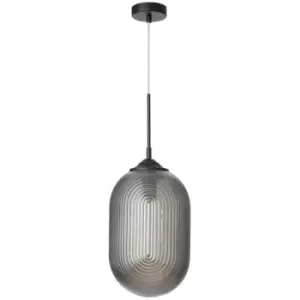 Falls 22.5cm Globe Pendant Ceiling Light Smoky Grey Glass Matt Black Metal LED E27 - Merano