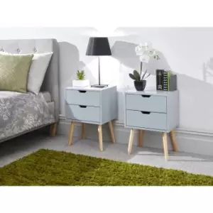 Nyborg Pair Of Two Drawer Bedside Tables Light Grey