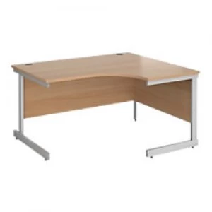 Right Hand Ergonomic Desk with Beech Coloured MFC Top and Silver Frame Cantilever Legs Contract 25 1400 x 1200 x 725 mm