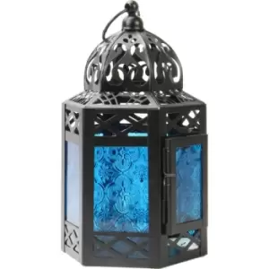 Blue Moroccan Hanging Lantern Tea Light Candle Holder in Vintage Style M&W - Blue