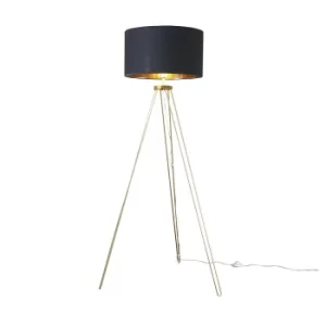 Aero Hairpin Gold Tripod Floor Lamp with XL Black and Gold Reni Shade