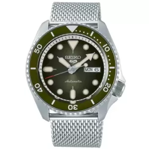 Seiko 5 Sports Green Dial Silver Steel Mesh Bracelet Automatic Mens Watch SRPD75K1