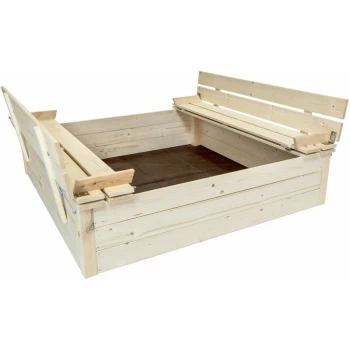 Kids Childrens Square FSC Wood Sand Pit With Seat Benches - Brown - Charles Bentley