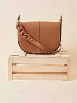 Accessorize Leather Plait Saddle Crossbody, Brown, Women